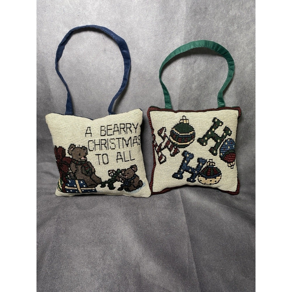 Bears Christmas Door Hanger Pillow Miniature Decorative Tapestry Teddy 5x5
